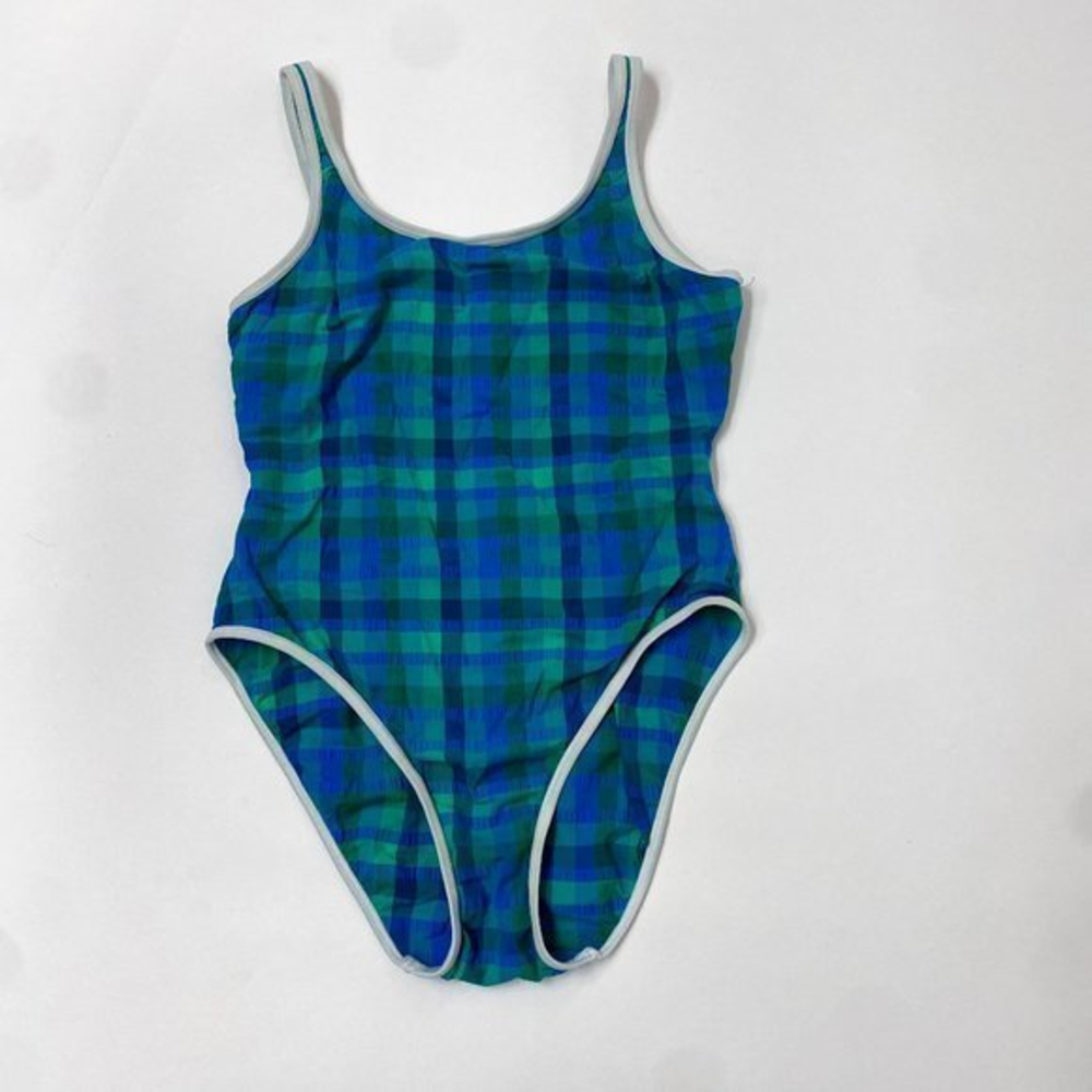 1980's Gold Coast One piece‎ Swim suit w/ blue amd green checks Sz 12
